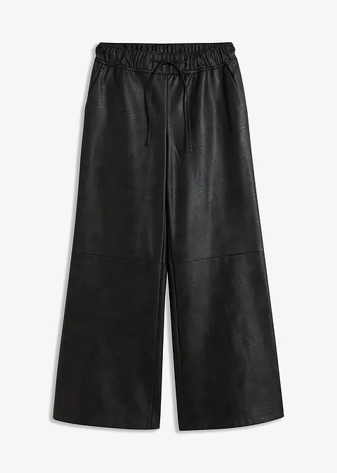 bonprix Ausgestellte Lederimitat-Hose mit Bequembund und Bindedetail