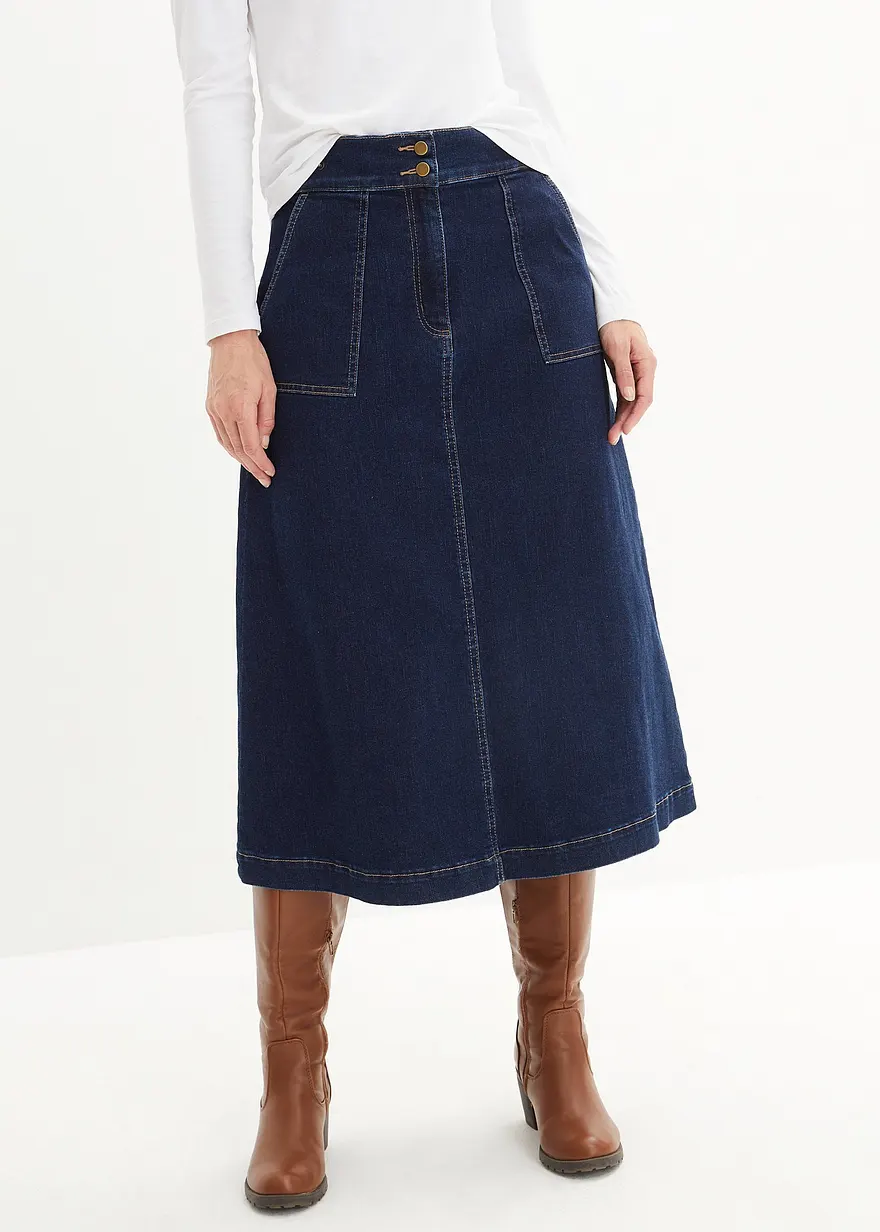 Bonprix Ausgestellter Jeansrock Mit Verstellbaren Bund - Blau