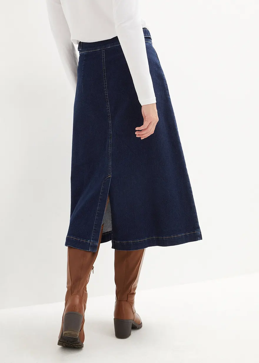 Bonprix Ausgestellter Jeansrock Mit Verstellbaren Bund - Blau