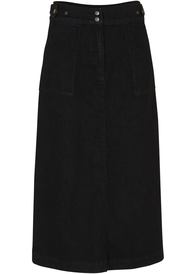 bonprix ausgestellter Jeansrock mit verstellbaren Bund - schwarz - Damen