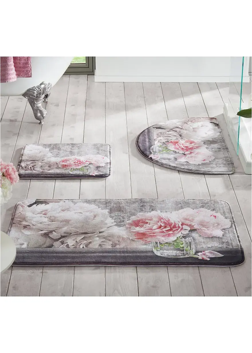 Bonprix Badematte Mit Malerischen Pfingstrosen - Beige