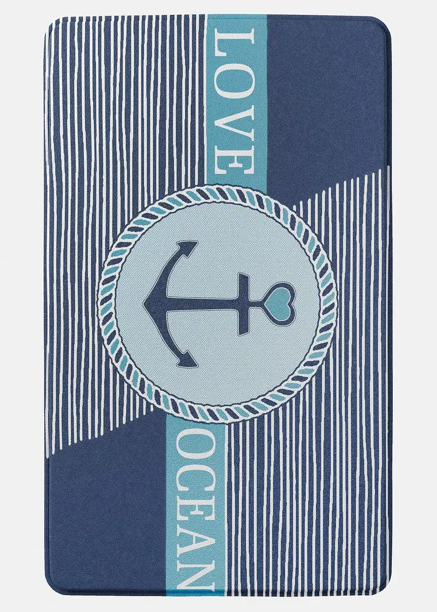 bonprix Badematte mit maritimen Design - blau - Wohnen & Garten