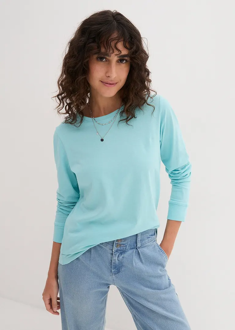 Bonprix Basic Baumwoll-Longsleeve Mit Abgesetzten Bündchen Am Ärmel Im 5er Pack