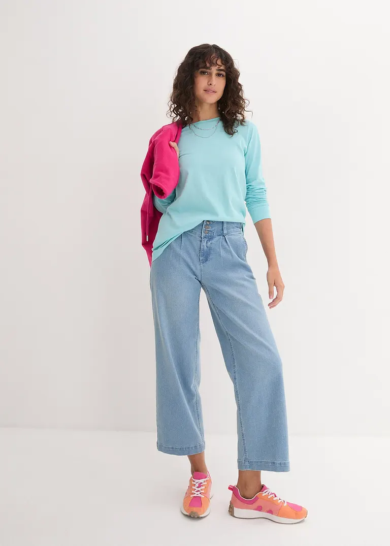 Bonprix Basic Baumwoll-Longsleeve Mit Abgesetzten Bündchen Am Ärmel Im 5er Pack