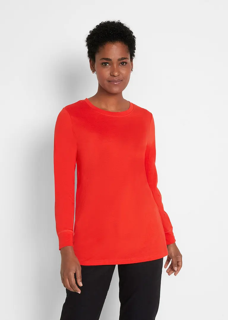 Bonprix Basic Baumwoll-Longsleeve Mit Abgesetzten Bündchen Am Ärmel Im 5er Pack