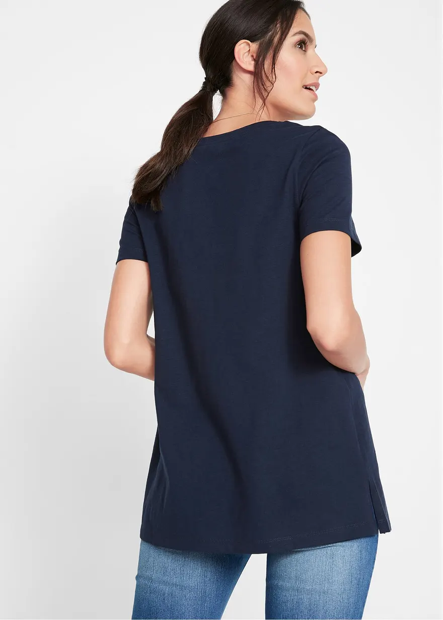 Bonprix Basic Baumwoll-Shirt Mit Aquarell-Seepferdchen-Print - Blau