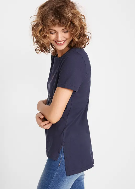 Bonprix Basic Baumwoll-Shirt Wirkt Durch Den Längeren Hinteren Saum Vorteilhaft Für Die Silhouette