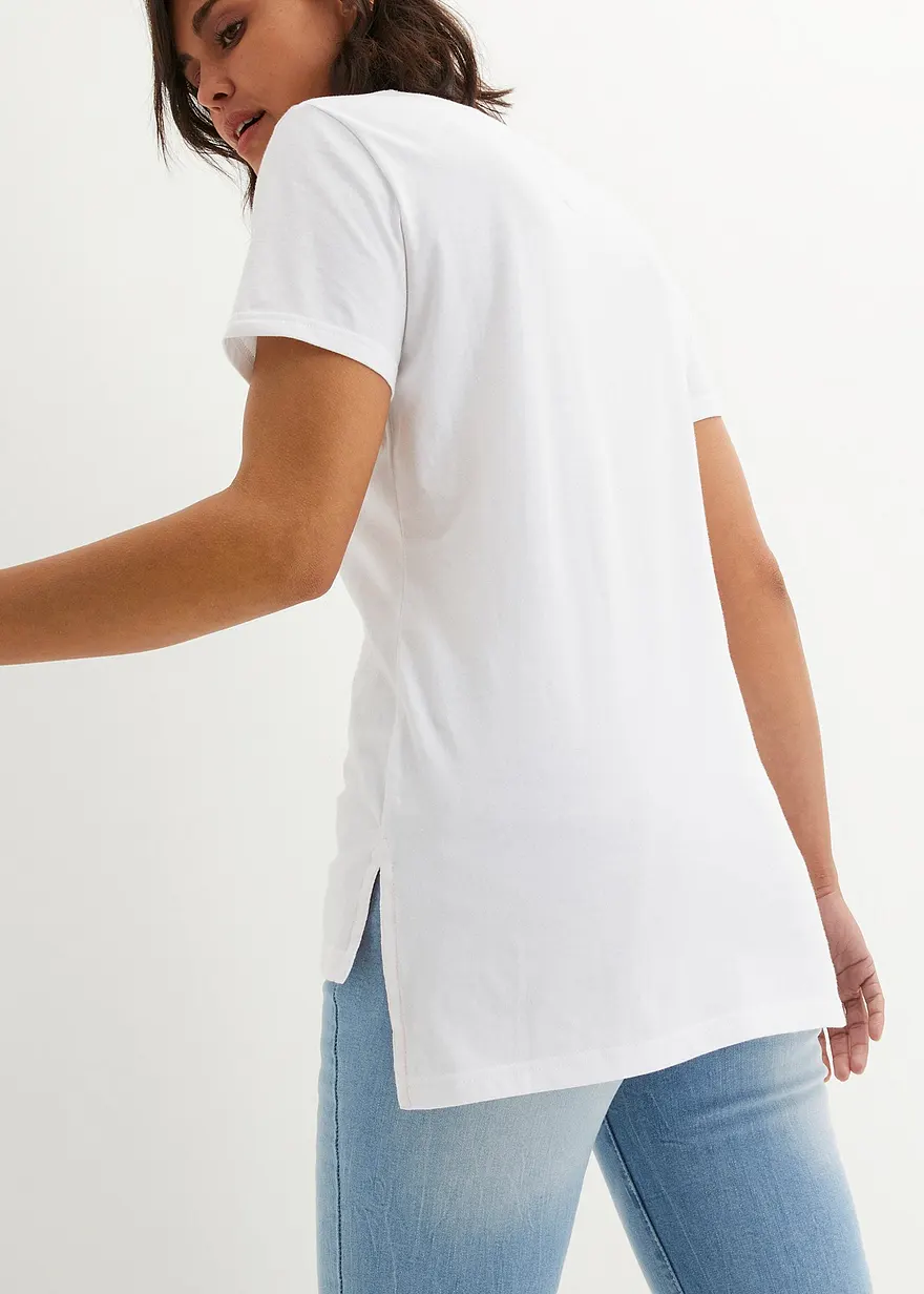 Bonprix Basic Baumwoll-Shirt Wirkt Durch Den Längeren Hinteren Saum Vorteilhaft Für Die Silhouette