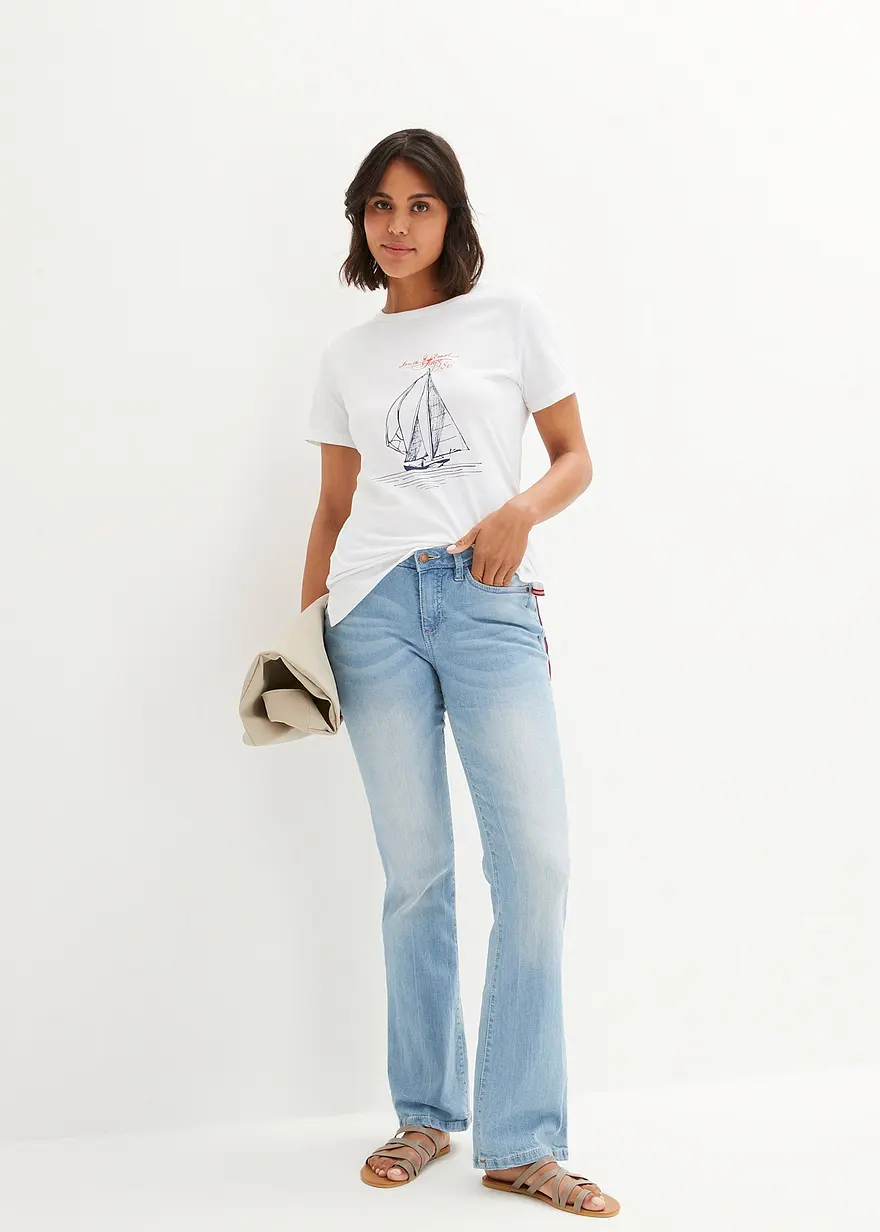 Bonprix Basic Baumwoll-Shirt Wirkt Durch Den Längeren Hinteren Saum Vorteilhaft Für Die Silhouette