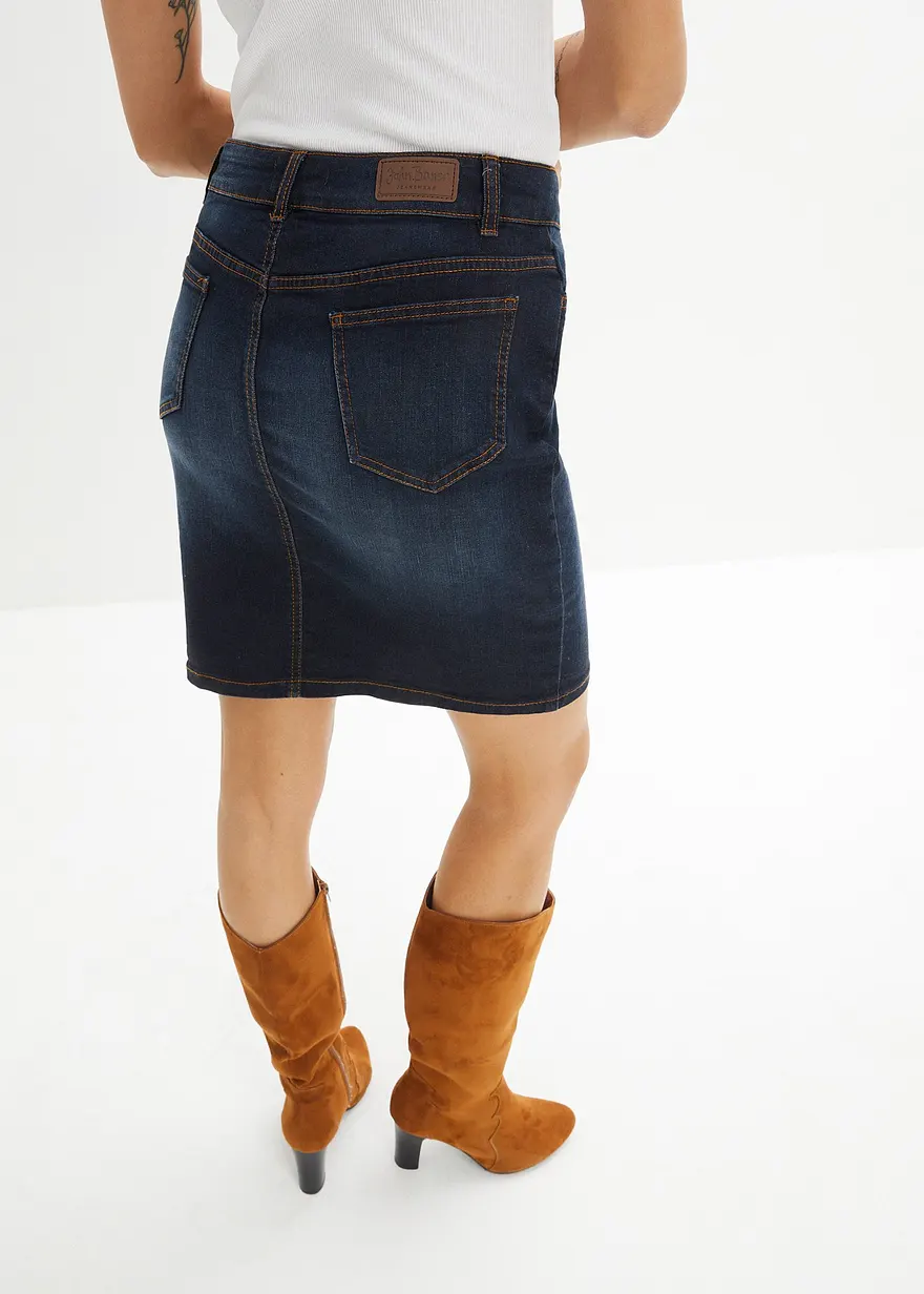 Bonprix Basic-Jeansrock Im Used-Look - Blau Regular - Damen