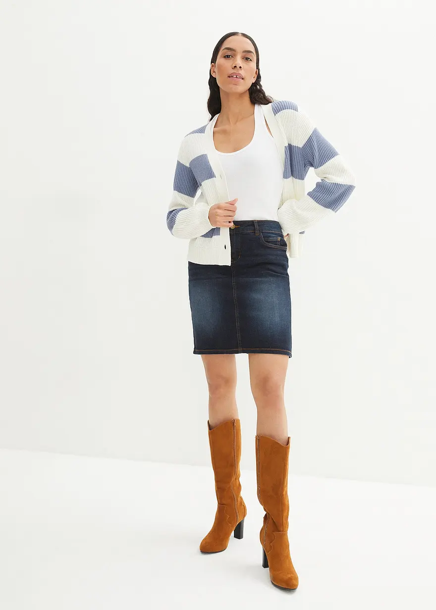 Bonprix Basic-Jeansrock Im Used-Look - Blau Regular - Damen