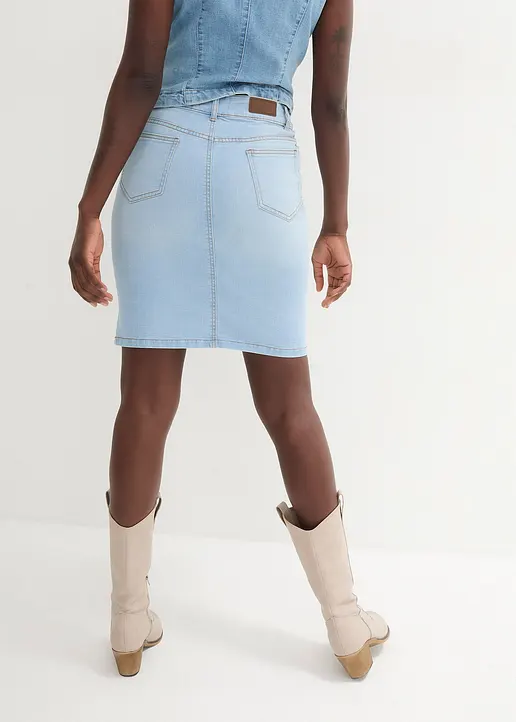 Bonprix Basic-Jeansrock Im Used-Look - Blau Regular - Damen