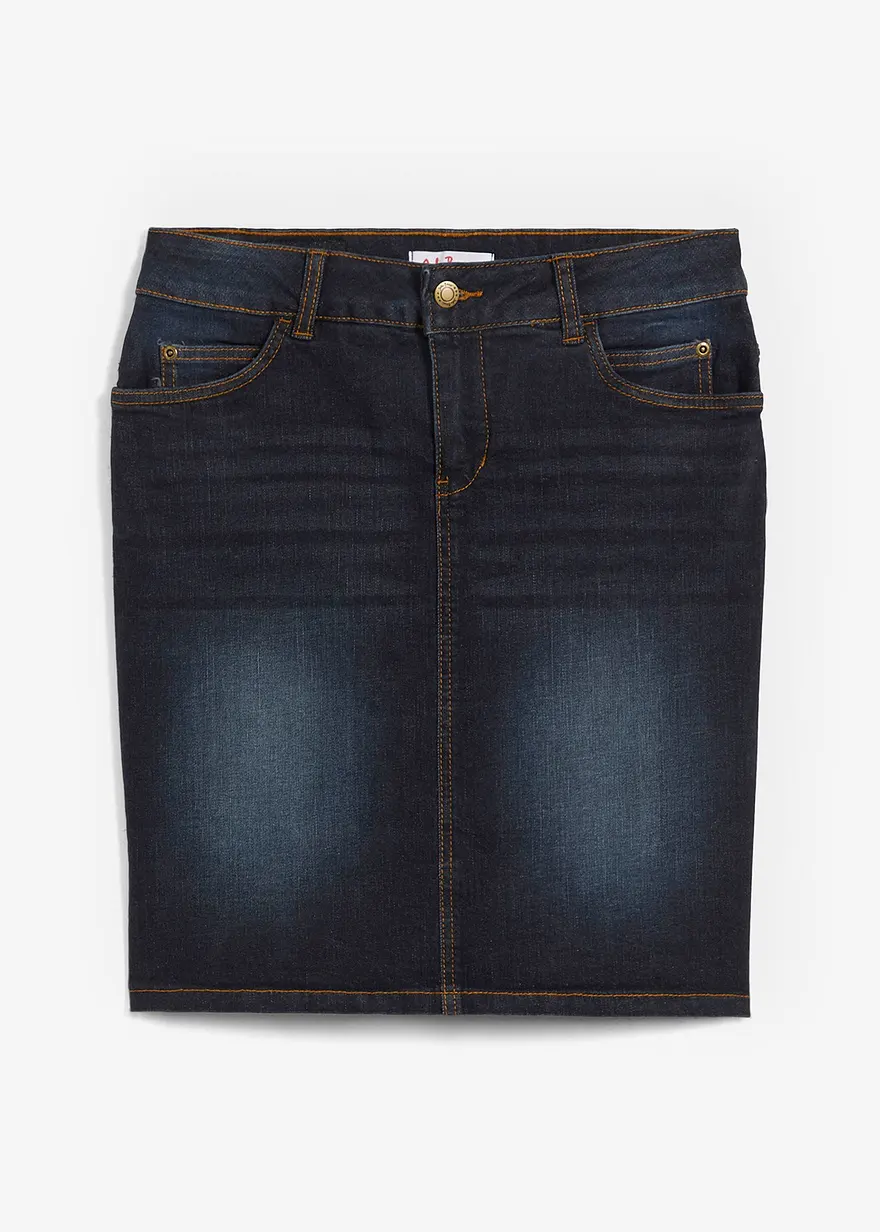 bonprix Basic-Jeansrock im Used-Look - blau regular - Damen