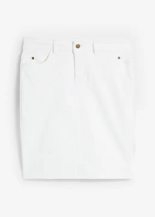 bonprix Basic-Jeansrock im Used-Look - weiß regular - Damen