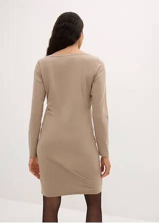 Bonprix Basic-Jerseykleid Mit V-Ausschnitt Im 2er Pack - Taupe+schwarz
