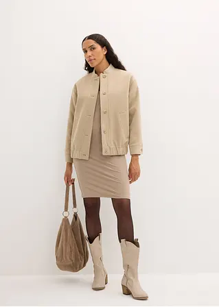 Bonprix Basic-Jerseykleid Mit V-Ausschnitt Im 2er Pack - Taupe+schwarz