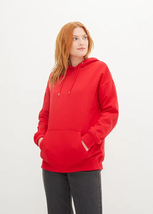 Bonprix Basic-Kapuzensweatshirt Im Oversized-Fit - Rot - Damen