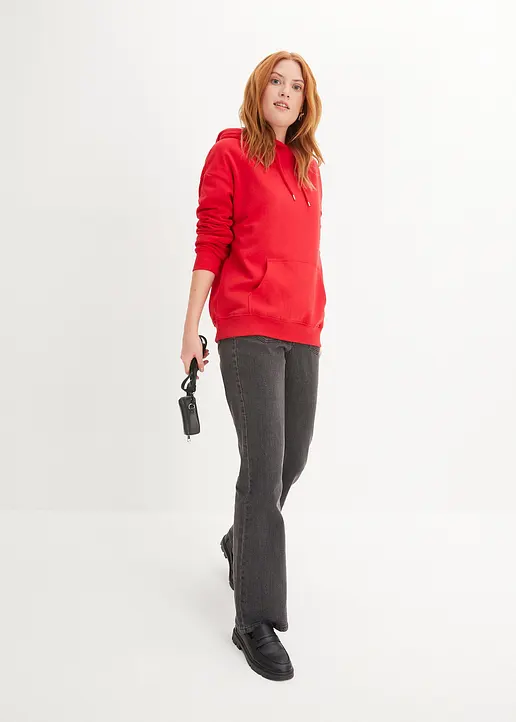 Bonprix Basic-Kapuzensweatshirt Im Oversized-Fit - Rot - Damen