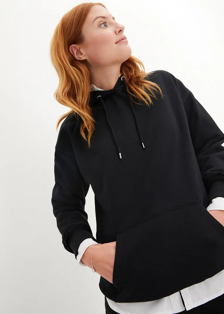 Bonprix Basic-Kapuzensweatshirt Im Oversized-Fit - Schwarz