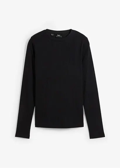 bonprix Basic Langarmshirt aus Baumwolle - schwarz - Damen