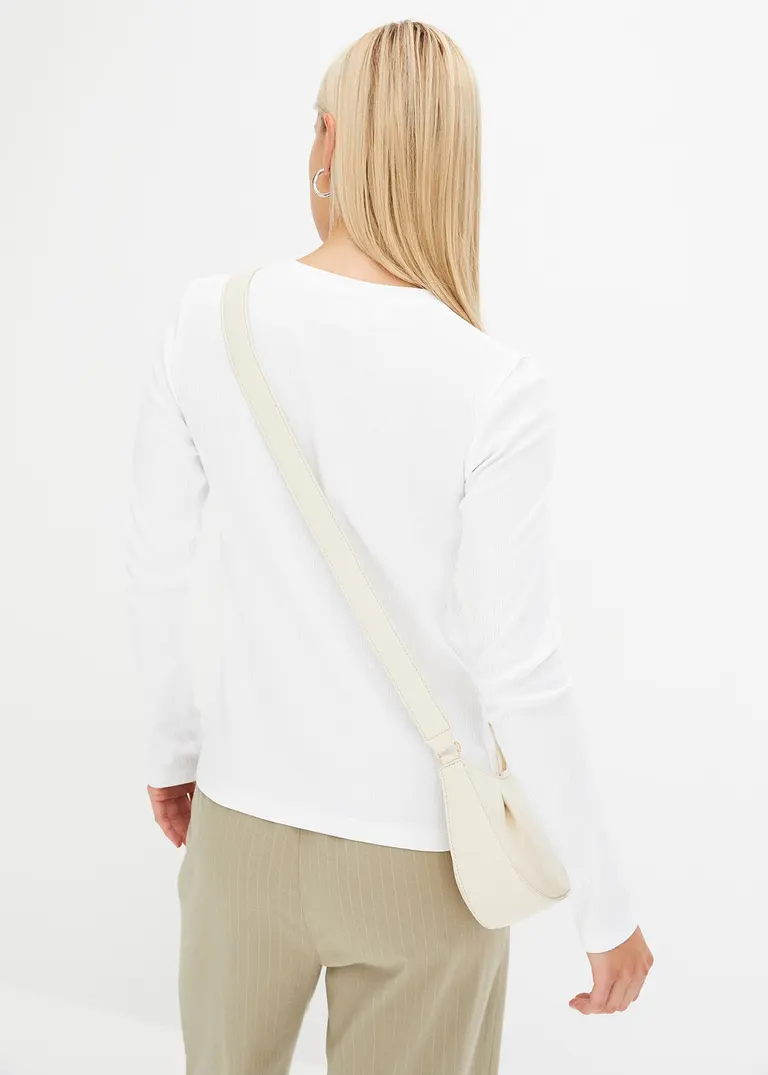Bonprix Basic Langarmshirt Aus Baumwolle - Weiß - Damen