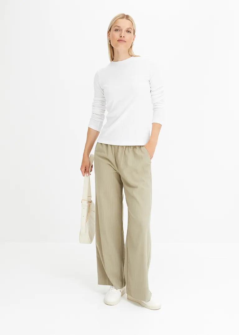 Bonprix Basic Langarmshirt Aus Baumwolle - Weiß - Damen