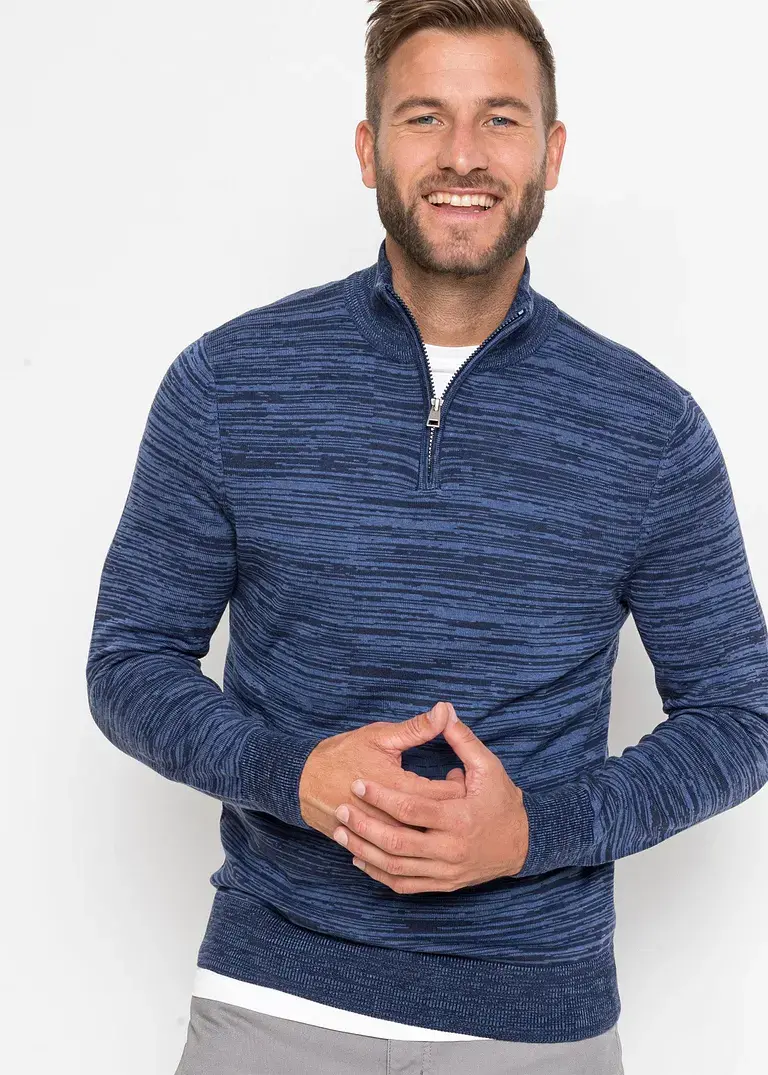 Bonprix Basic Pullover Mit Stehkragen Und Reißverschluss In Schöner Melange-Optik