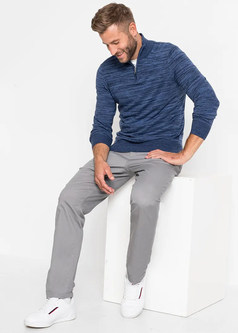 Bonprix Basic Pullover Mit Stehkragen Und Reißverschluss In Schöner Melange-Optik