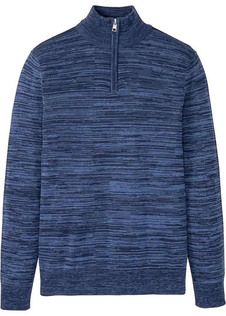 bonprix Basic Pullover mit Stehkragen und Reißverschluss in schöner Melange-Optik