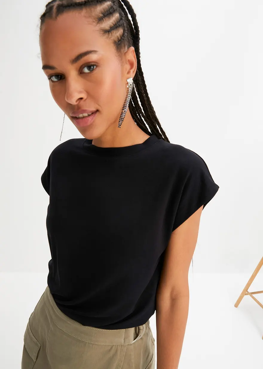 Bonprix Basic-Shirt Mit Nachhaltiger Viskose - Schwarz - Damen