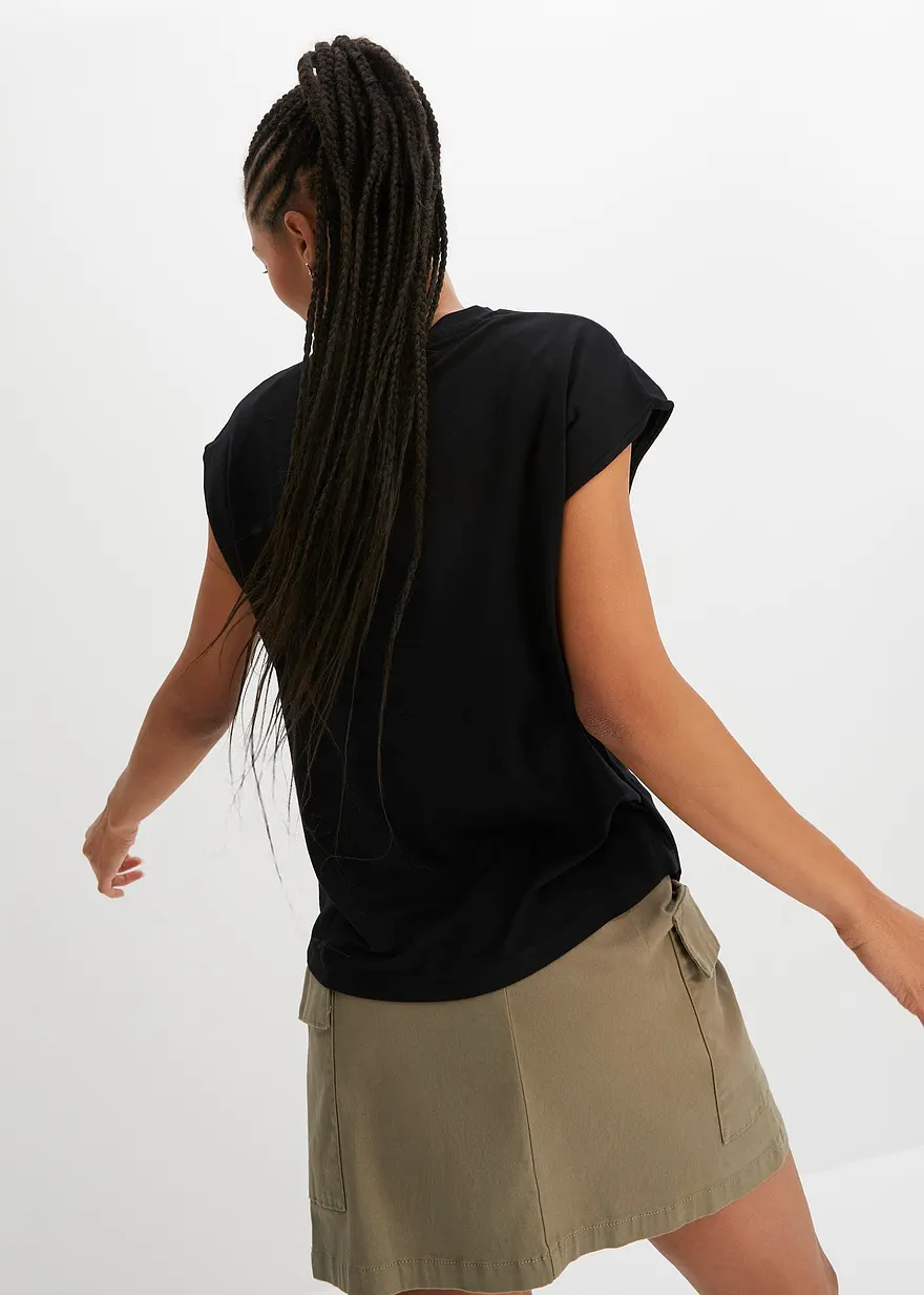 Bonprix Basic-Shirt Mit Nachhaltiger Viskose - Schwarz - Damen