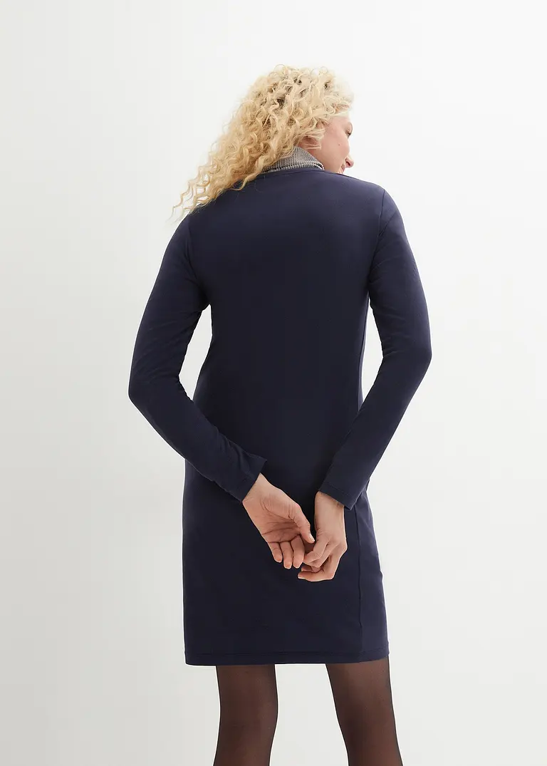 Bonprix Basic Stretch-Kleid Mit Rundhals-Ausschnitt Langarm Doppelpack