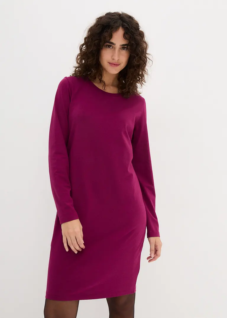 Bonprix Basic Stretch-Kleid Mit Rundhals-Ausschnitt Langarm Doppelpack