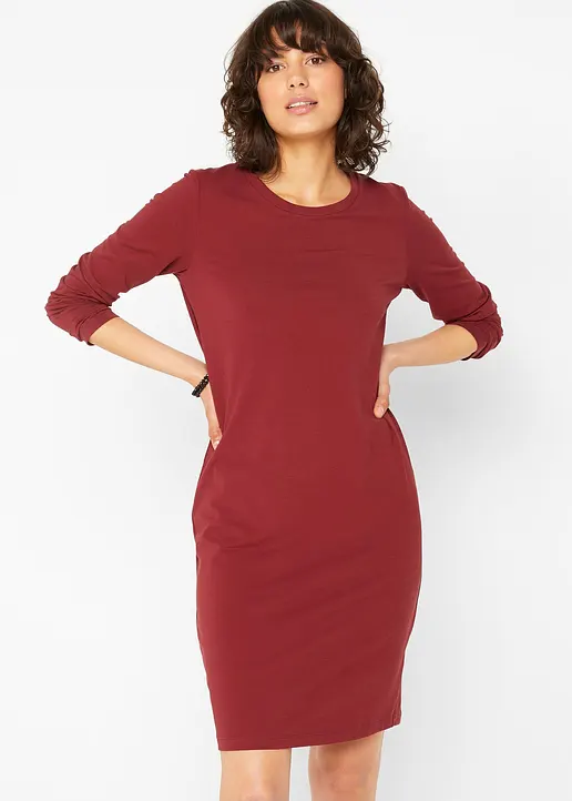 Bonprix Basic Stretch-Kleid Mit Rundhals-Ausschnitt Langarm Doppelpack