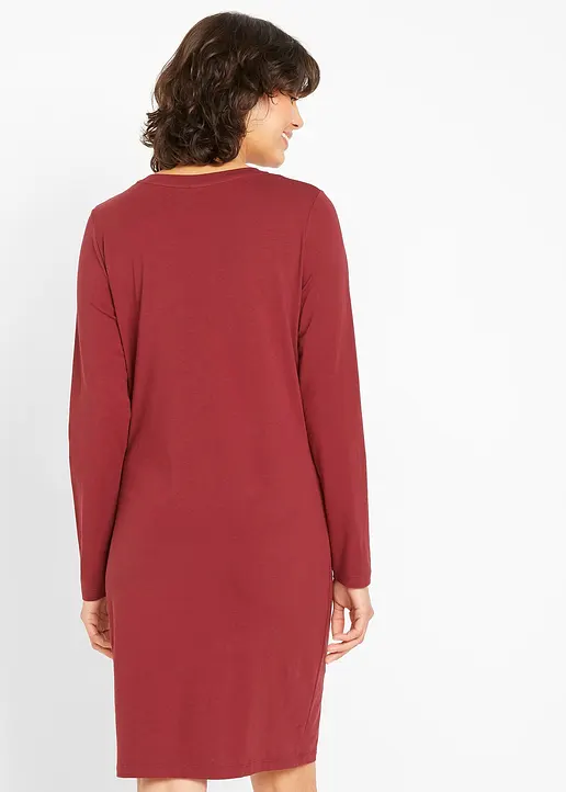 Bonprix Basic Stretch-Kleid Mit Rundhals-Ausschnitt Langarm Doppelpack