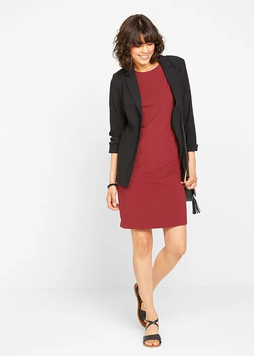 Bonprix Basic Stretch-Kleid Mit Rundhals-Ausschnitt Langarm Doppelpack