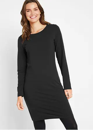 Bonprix Basic Stretch-Kleid Mit Rundhals-Ausschnitt Langarm Doppelpack