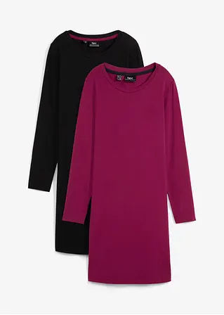 bonprix Basic Stretch-Kleid mit Rundhals-Ausschnitt langarm Doppelpack