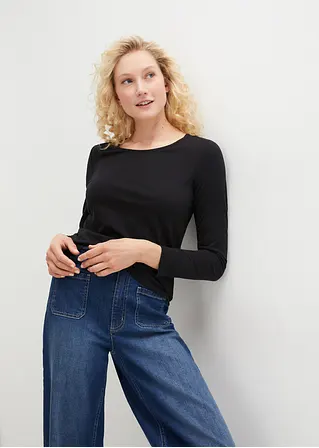 Bonprix Basic Stretch-Shirt Im Doppelpack Langärmelig - Schwarz+schwarz