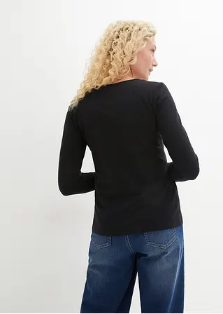 Bonprix Basic Stretch-Shirt Im Doppelpack Langärmelig - Schwarz+schwarz