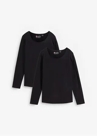 bonprix Basic Stretch-Shirt im Doppelpack langärmelig - schwarz+schwarz