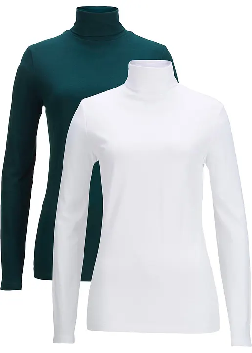 bonprix Basic Stretch-Shirt mit Rollkragen im Doppelpack langärmelig