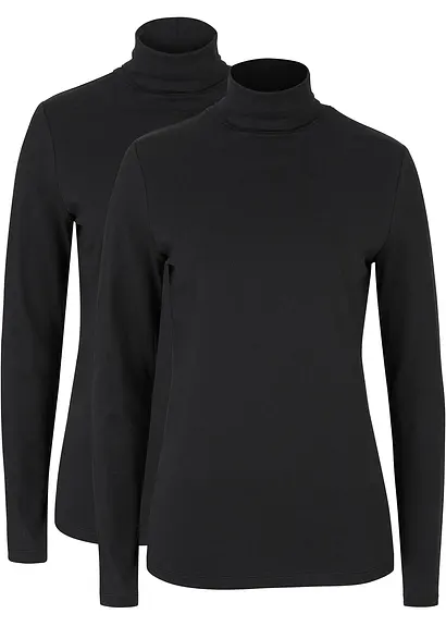 bonprix Basic Stretch-Shirt mit Rollkragen im Doppelpack langärmelig