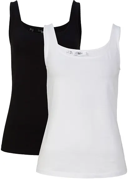 bonprix Basic Top (2er Pack) mit Carré-Ausschnitt - weiß + schwarz