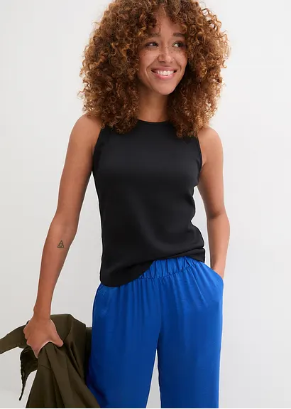 Bonprix Basic Top Aus Festen Material - Schwarz - Damen
