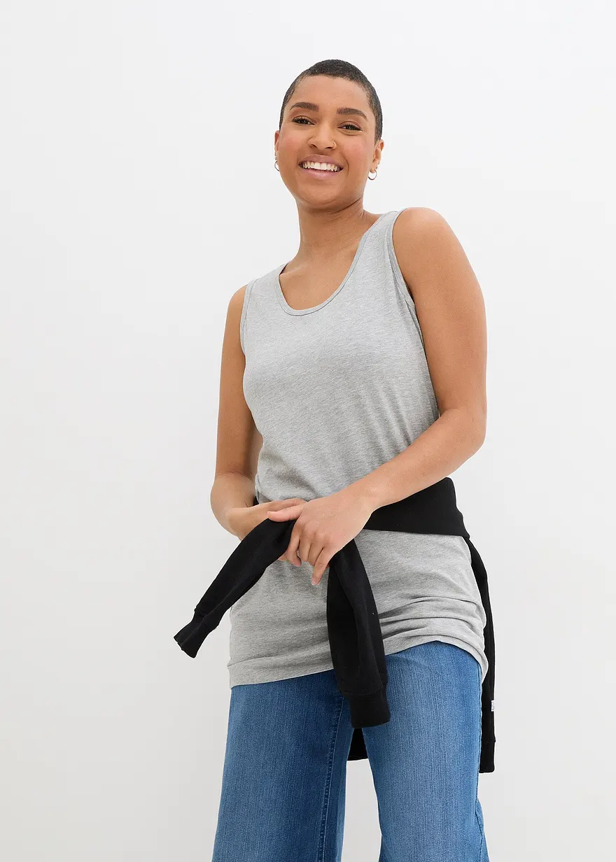 Bonprix Basic-Top Mit Rundhals-Ausschnitt Im Doppelpack Aus Baumwoll-Stretch-Qualität