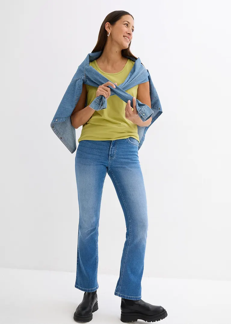Bonprix Basic-Top Mit Rundhals-Ausschnitt Im Doppelpack Aus Baumwoll-Stretch-Qualität