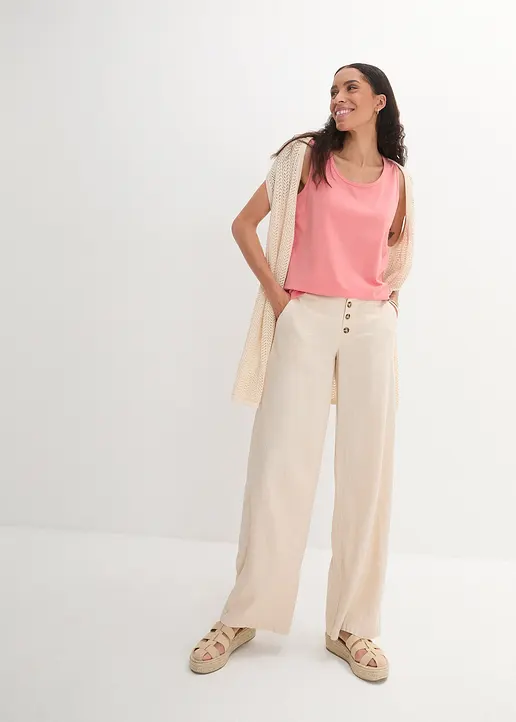 Bonprix Basic-Top Mit Rundhals-Ausschnitt Im Doppelpack Aus Baumwoll-Stretch-Qualität