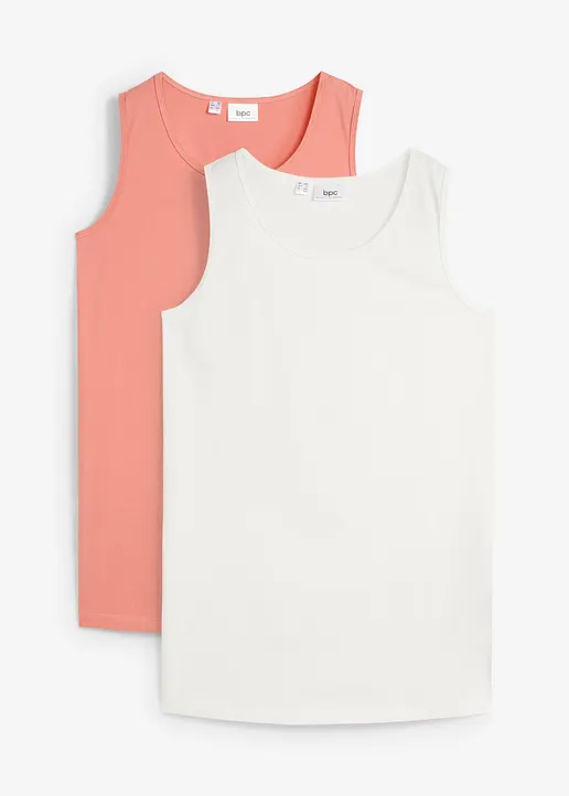 bonprix Basic-Top mit Rundhals-Ausschnitt im Doppelpack aus Baumwoll-Stretch-Qualität