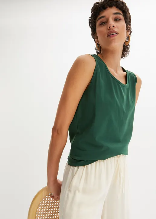 Bonprix Basic-Top Mit Rundhals-Ausschnitt Im Doppelpack Aus Baumwoll-Stretch-Qualität
